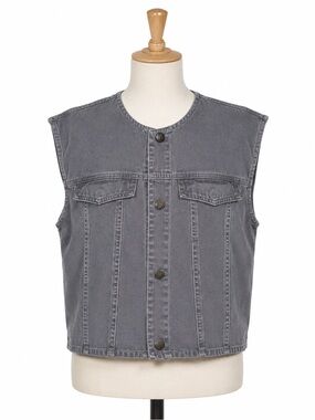 Unisex Sleeveless Denim Vest Jacket - Gray